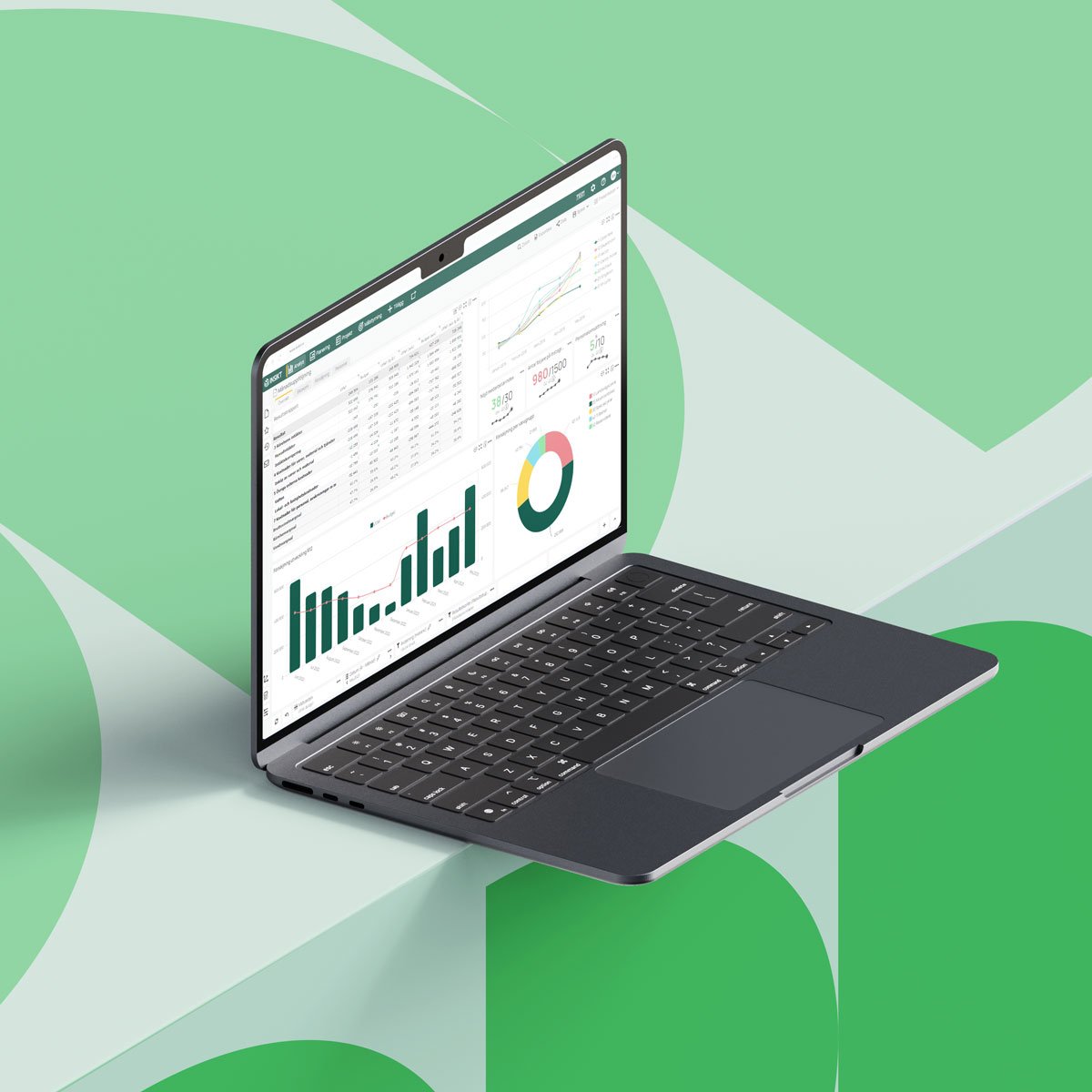 Analysis-laptop-green-shapes